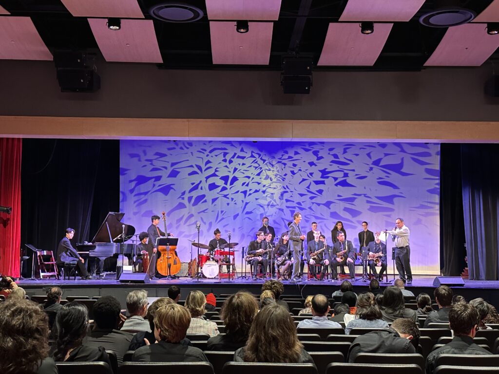 TJI Ellington Big Band being introduced by host Julius Tolentino, Essentially Ellington Regional Festival, Newark Academy, New Jersey, April 15, 2023. Brice Winston, director.